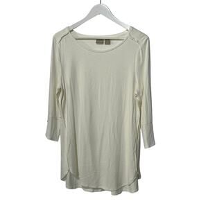 Chico's Zenergy Envelope Hem Tunic Top 3/4 Sleeves 2 Women's 12/14 White/Ivory